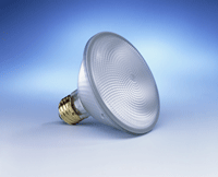 40W Capsylite IR PAR30 halogen Halogen IR lamp technology uses an infrared reflective coating on the tungsten halogen capsule, which refocuses waste heat back onto the filament, resulting in higher light output without higher lamp wattage. Image courtesy of Sylvania.