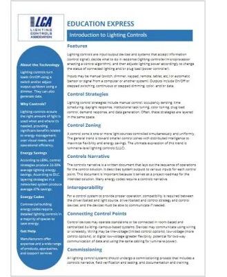 Lighting Controls Association Adds Summary Sheets to Education Express